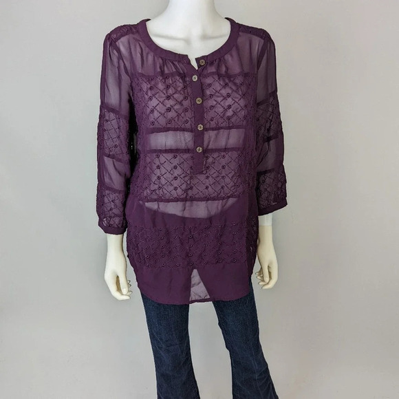 Nine West Sheer Embroidered Tunic M - Picture 3 of 6